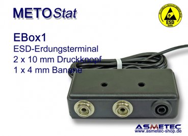 ESD-Erdungsbox EBOX1, 2 x 10 mm Druckknopf, 1 x 4 mm Bananenbuchse