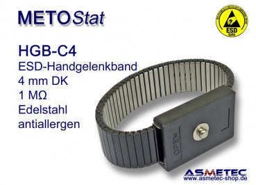 ESD wrist strap HGB-C4, stainless steel, 4 mm snap