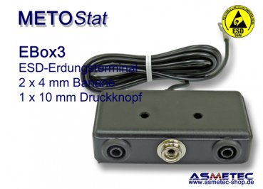 ESD-Erdungsbox EBOX3, 1 x 10 mm Druckknopf, 2 x 4 mm Bananenbuchse