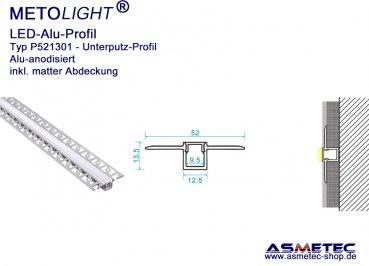 LED-Aluminium Profile P521301, alu, under plaster, 2 m long