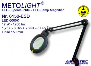 METOLIGHT LED-Lupenleuchte 6150-ESD, 1,75 / 2,25fach, 12 Watt, 1200 lm