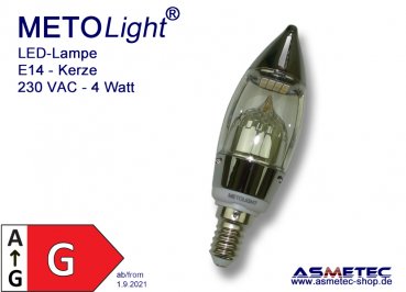 LED-Kerze E14, 4 Watt, 330 lm, Spiegelkopf, silber, warmweiß