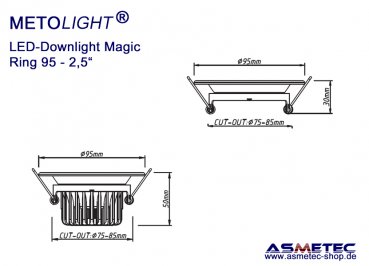 LED Downlight METOLIGHT-Magic - luminaire ring 95 mm, metallic