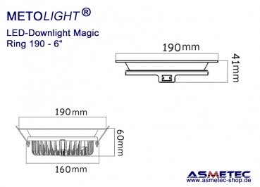 LED Downlight METOLIGHT-Magic - Leuchtenring 190 mm, silbern