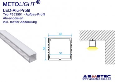 LED-Aluminium Profile P353501, anodised, 2 m long, on wall