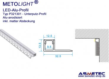 LED-Aluminium Profile P321301, alu, under plaster, 2 m long