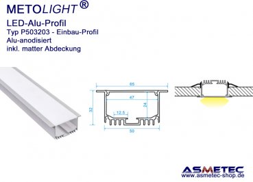 LED-Aluminium Profile P503203, anodised, 2 m long, recessed