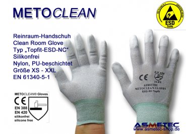 Metoclean Topfit ESD-NC, Reinraum-Handschuh, ableitfähig, silikonfrei - www.asmetec-shop.de