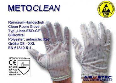 Metoclean Liner ESD-CF, Reinraum-Handschuh, ableitfähig, silikonfrei - www.asmetec-shop.de