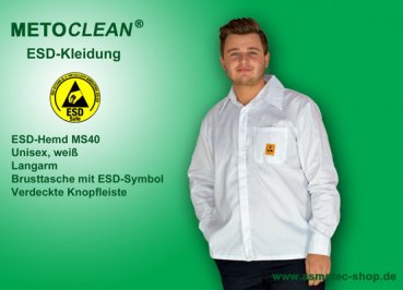 Metoclean ESD-Hemd MS40L-WS-M, Langarm, weiß, Größe M