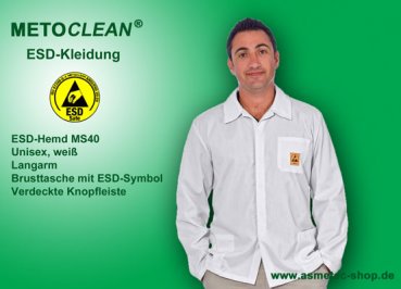 METOCLEAN ESD-Hemd MS40L-WS, weiß - www.asmetec-shop.de