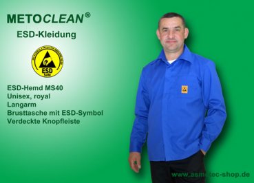 METOCLEAN ESD-Hemd MS40L-RB, royal blau - www.asmetec-shop.de