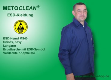 METOCLEAN ESD-Shirt MS40L-NB, navy blue - www.asmetec-shop.de