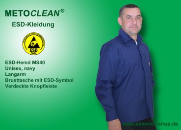 METOCLEAN ESD-Shirt MS40L-NB, navy blue - www.asmetec-shop.de