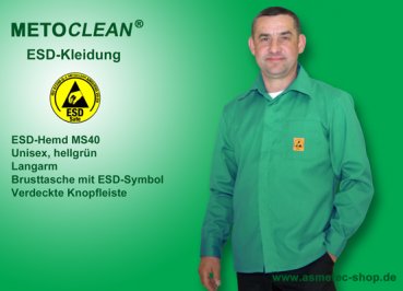 METOCLEAN ESD-Hemd MS40L-GN, hellgrün - www.asmetec-shop.de