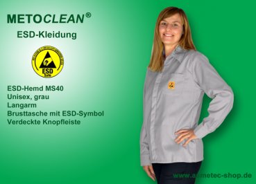 METOCLEAN ESD-Hemd MS40L-GR, grau - www.asmetec-shop.de