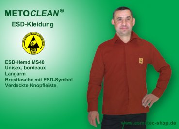 Metoclean ESD-Shirt MS40L-DR-4XL, long sleeves, bordeaux, size 4XL