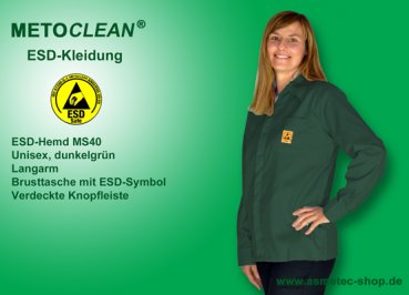 METOCLEAN ESD-Hemd MS40L-DG, dunkelgrün - www.asmetec-shop.de