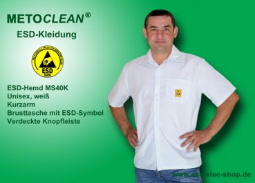 METOCLEAN ESD-Hemd MS40K-WS, weiß, Kurzarm - www.asmetec-shop.de