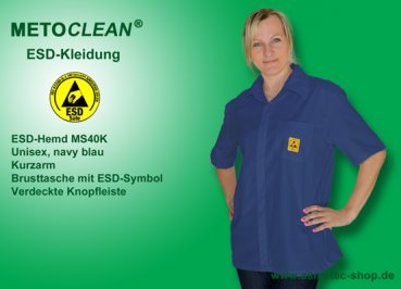 METOCLEAN ESD-Hemd MS40K-RB, royal blau, Kurzarm - www.asmetec-shop.de