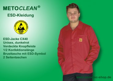 METOCLEAN ESD-Jacke CX40-DR, dunkelrot - www.asmetec-shop.de