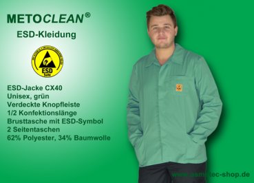 METOCLEAN ESD-Jacke CX40-GN, grün - www.asmetec-shop.de