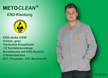 METOCLEAN ESD-Jacke CX40-GR, grau - www.asmetec-shop.de