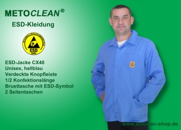 METOCLEAN ESD-Jacke CX40-LB, hellblau - www.asmetec-shop.de