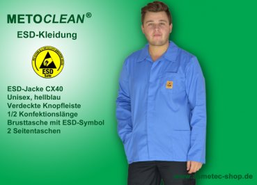 METOCLEAN ESD-Jacke CX40-LB, hellblau - www.asmetec-shop.de