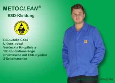 METOCLEAN ESD-Jacke CX40-RB, royal blau - www.asmetec-shop.de