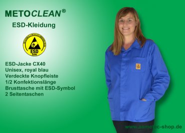 METOCLEAN ESD-Jacke CX40-RB, royal blau - www.asmetec-shop.de