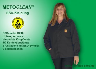 METOCLEAN ESD-Jacke CX40-SW, schwarz - www.asmetec-shop.de