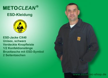 METOCLEAN ESD-Jacke CX40-SW, schwarz - www.asmetec-shop.de