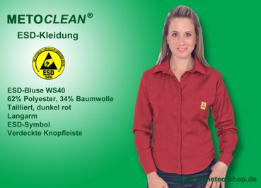 METOCLEAN ESD-Bluse WS40-DR, dunkelrot - www.asmetec-shop.de