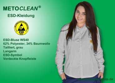 Metoclean ESD-Women's Shirt WS40-GR-XXL, grey, size XXL