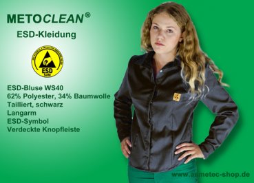 METOCLEAN ESD-Bluse WS40-SW, schwarz - www.asmetec-shop.de