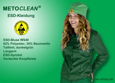 METOCLEAN ESD-Bluse WS40-DG, dunkelgrün - www.asmetec-shop.de