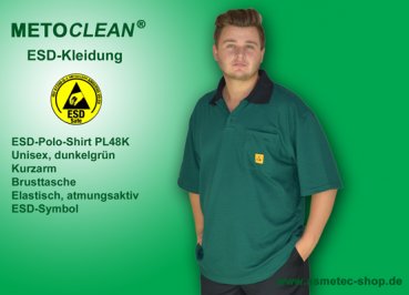 METOCLEAN ESD-Polo-Shirt PL48K-DG, grün, Kurzarm, unisex - www.asmetec-shop.de