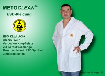 METOCLEAN ESD-Kittel UX40-WS, weiß - www.asmetec-shop.de