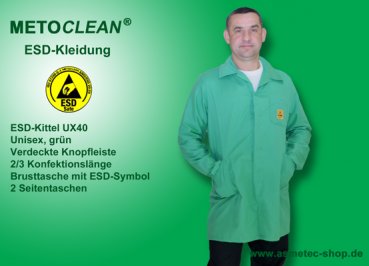 METOCLEAN ESD-Kittel UX40-GN, grün - www.asmetec-shop.de