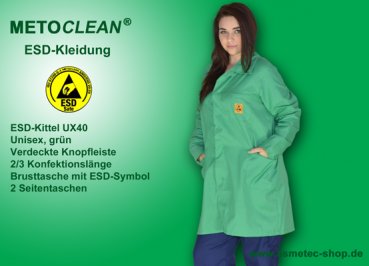 Metoclean ESD-Kittel UX40-GN-XL, grün, Größe XL
