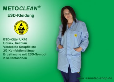 METOCLEAN ESD-Kittel UX40-LB, hellblau - www.asmetec-shop.de