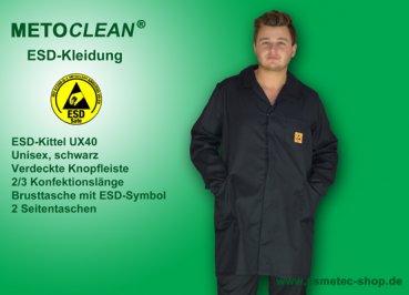 METOCLEAN ESD-Kittel UX40-SW, schwarz - www.asmetec-shop.de