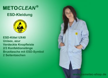 METOCLEAN ESD-Kittel UX40-AZ, azur - www.asmetec-shop.de