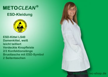 METOCLEAN ESD-Smock LS40-WS, white - www.asmetec-shop.de