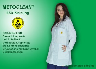 METOCLEAN ESD-Damenkittel LS40-WS, weiß - www.asmetec-shop.de