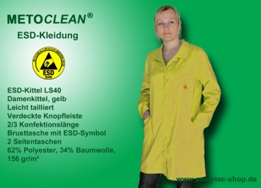 METOCLEAN ESD-Damenkittel LS40-GE, gelb - www.asmetec-shop.de