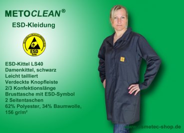 Metoclean ESD-Kittel LS40-SW-XL, schwarz, Größe XL