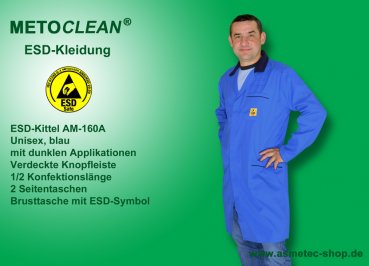 METOCLEAN ESD-Kittel AM160DA-B, blau - www.asmetec-shop.de