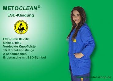 METOCLEAN ESD-Kittel KL160D-B, blau - www.asmetec-shop.de